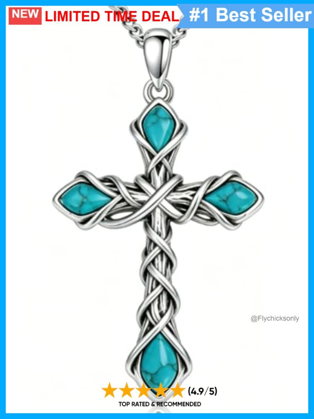 925 Sterling Silver Turquoise Cross Necklace Infinity Pendant 18+2in